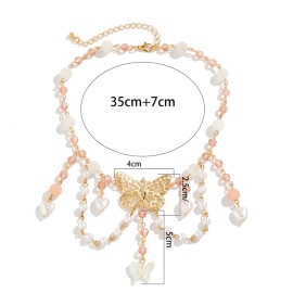 dimensions Collier papilion doré avec pendants de perles nacrées