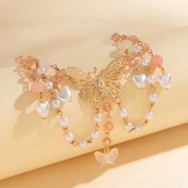 Magnifique Collier papilion doré avec pendants de perles nacrées