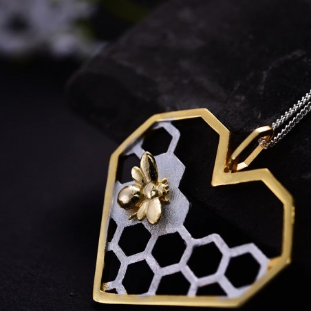 Pendentif en forme de cœur d'abeille (sans chaîne) pour femmes en argent Sterling 925 et or 18K
