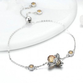 Bracelet en argent  chaîne à maillons en forme d'abeille dansante écrin