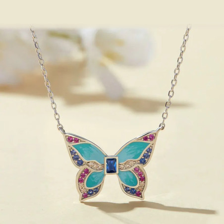 article Collier papillon en argent sterling multicolore