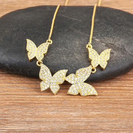 Collier papillon vol de 4 papillons strass - couleur blanc