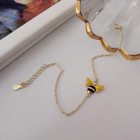 Bracelet en argent Sterling S925 avec pendentif en forme de petite abeille dans son écrin