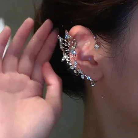 Boucles d'oreilles papillon - clip d'oreiles grand papillon et strass - modele droit