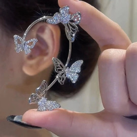 Boucles d'oreilles papillon - clip d'oreiles 4 papillons et strass