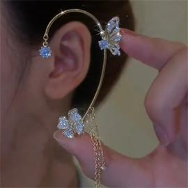 Boucles d'oreilles papillon - clip d'oreile 2 papillons strass et pendants