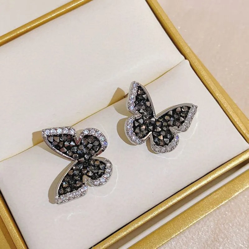 Boucles d'oreilles papillon noir et argent