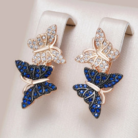 Schmetterling Ohrringe mit blauem Strass & Silber | Eleganz