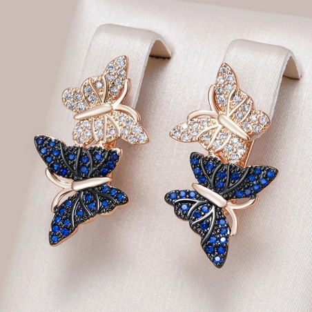 Schmetterling Ohrringe mit blauem Strass & Silber | Eleganz