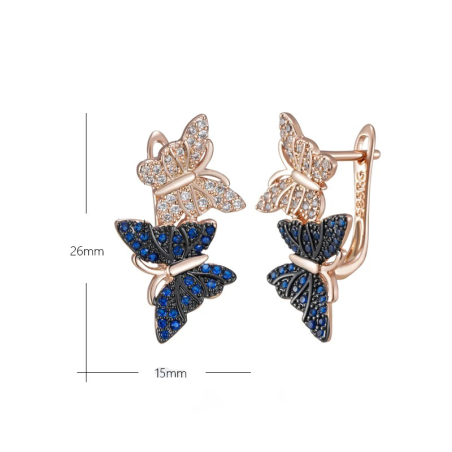 dimensions Boucles d'oreilles papillon strass bleus et argent