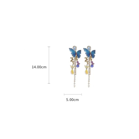 dimensions des Boucles d'oreilles papillon bleu et pendant de cristaux