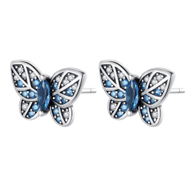 Petites boucles d'oreilles papillon bleu en Argent Sterling 925 !