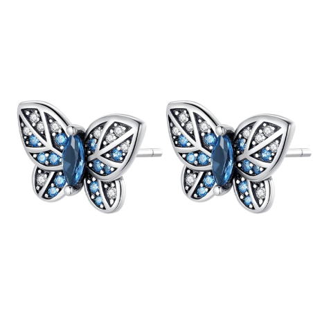 Petites boucles d'oreilles papillon bleu en Argent Sterling 925 !