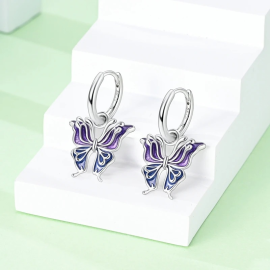 Boucles d'oreilles grand papillon bleu et violet en Argent Sterling 925