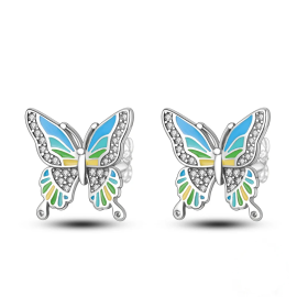 Boucles d'oreilles papillon grand papillon bleu, vert etjaune en Argent Sterling 925