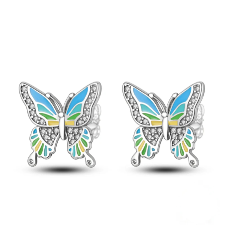Boucles d'oreilles papillon grand papillon bleu, vert etjaune en Argent Sterling 925