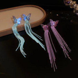Boucles d'oreilles papillon avec papillons lumineux et longs pendants