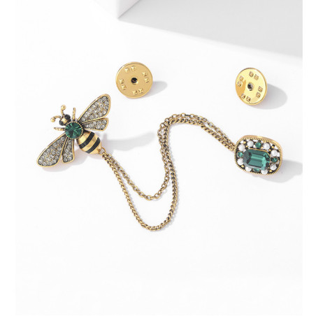Vue Complète Broche Duo Abeille Royale et Joyau Émeraude - Élégance Vintage