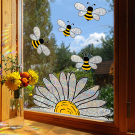 Magnifiques Grands Autocollants Suncatcher Tournesol et Abeilles pour fenêtre