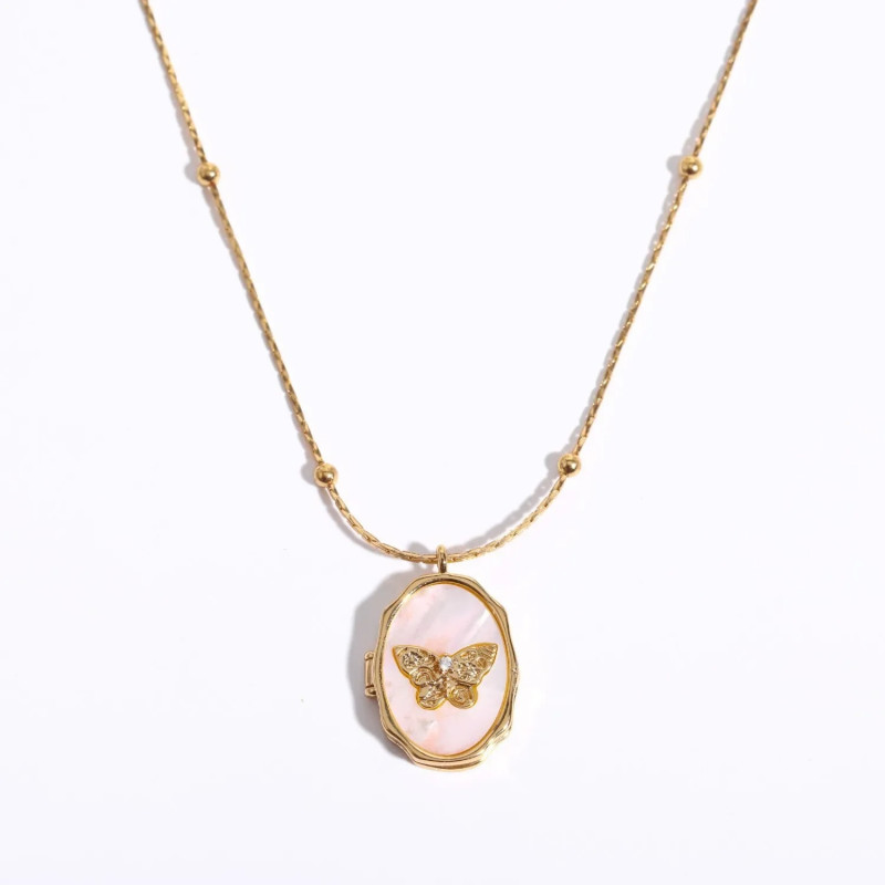 Goldene Schmetterling Medaillon-Halskette | Eleganz & Stil
