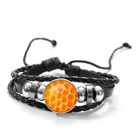 Bracelet nid d'abeille fait à la main en verre imprimé 3D en cuir homme modele nid abeille