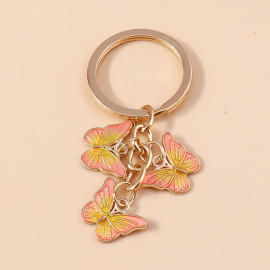 Porte-clés trois papillons en émail - couleur rose