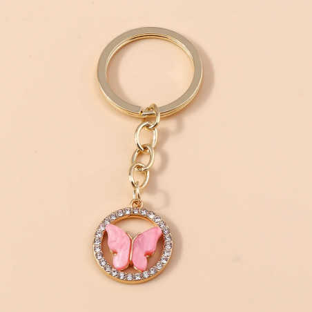 Porte-clés papillon étincelant - couleur rose