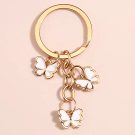 Porte-clés trois petits papillons - 10 couleurs au choix - blanc