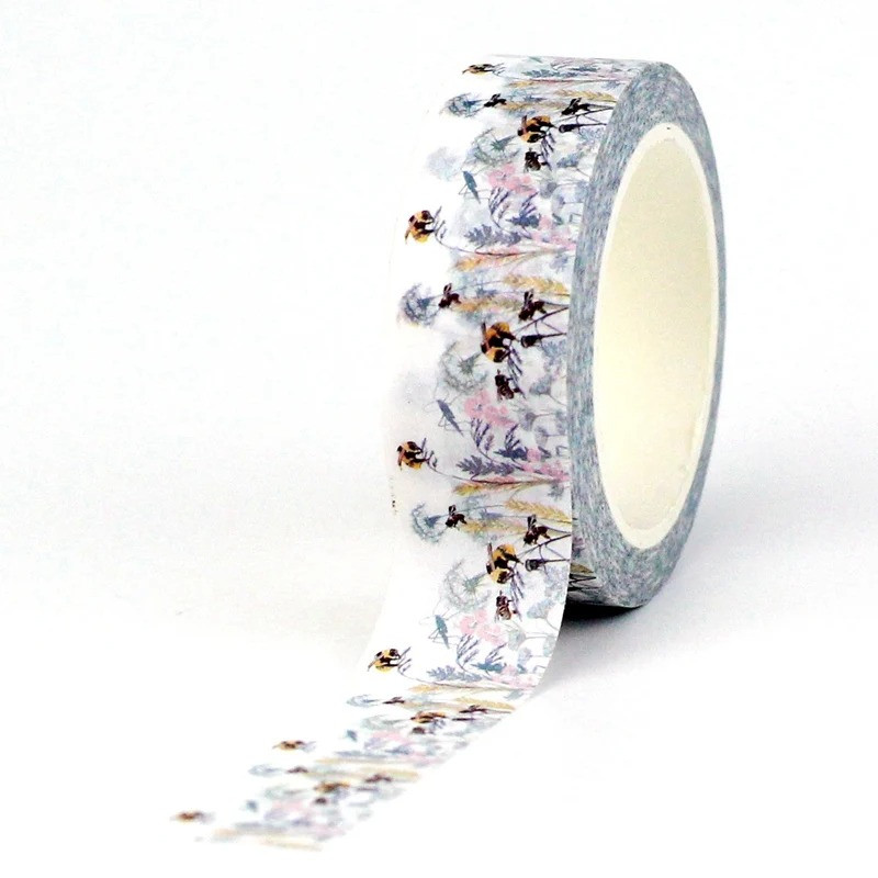 Rouleau De Ruban Adhésif Abeilles et Fleurs de Prinptemps, 1 Rouleau