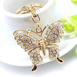 Porte-clés papillon plaqué bronze avec strass