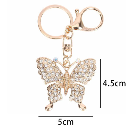 dimensions Porte-clés papillon plaqué bronze avec strass