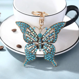 Porte-clés papillon en cristal - 4 couleurs au choix - modèle bleu