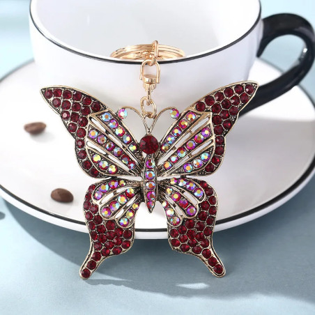 Porte-clés papillon en cristal - 4 couleurs au choix - modèle burgundy bordeaux