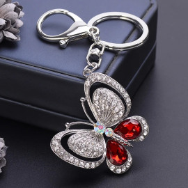Grand porte-clés papillon en strass - couleur rouge