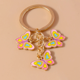 Porte-clés Papillon 3 Papillons Volants Ailes en émail coloré Années 60 - modèle 2