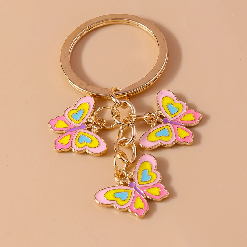 Porte-clés Papillon 3 Papillons Volants Ailes en émail coloré Années 60 - modèle 2