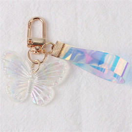Porte-clés papillon en acrylique avec dragonne - couleur blanc
