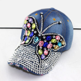 Casquette Papillon en denim colorée à gros papillons - Couleur Bleu Clair