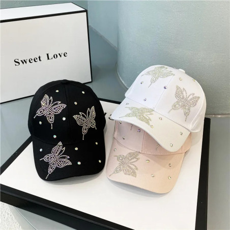 Casquette avec Grand Papillon Strass et Cristaux
