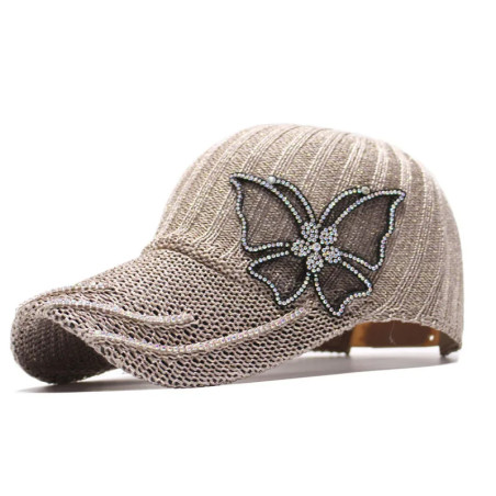 Casquette Papillon en laine avec Grand Papillon Strass - Couleur Beige