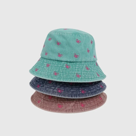 Détails Bob Papillon en Denim avec Papillons Brodés - 5 couleurs au choix