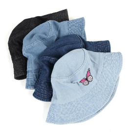 Bob Papillon en denim avec Papillon Rose Brodé 4 couleurs au choix