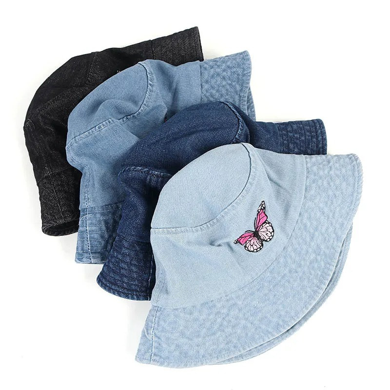 Bob Papillon en denim avec Papillon Rose Brodé 4 couleurs au choix