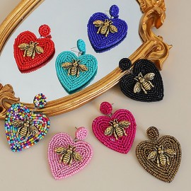boucles d'oreilles longues abeille vintage couleur