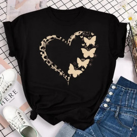 T-shirt Papillons Volants en forme de Cœur couleur Noir
