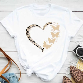 T-shirt Papillons Volants en forme de Cœur couleur Blanc