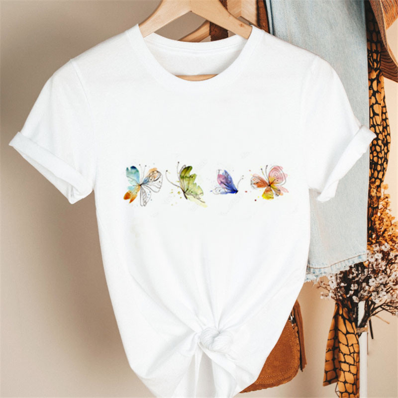 T-Shirt Quatre Petits Papillons de Couleur Blanc