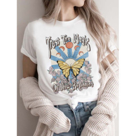 T-Shirt Grand Papillon Cycles de la Lune "Trust The Magic of Nex Beginning\"! Blanc