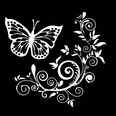 Autocollant Papillon Vinyle "Fleur de papillon\" Couleur Blanc