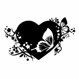 Autocollant Vinyle Papillons Cœur Floral Noir
